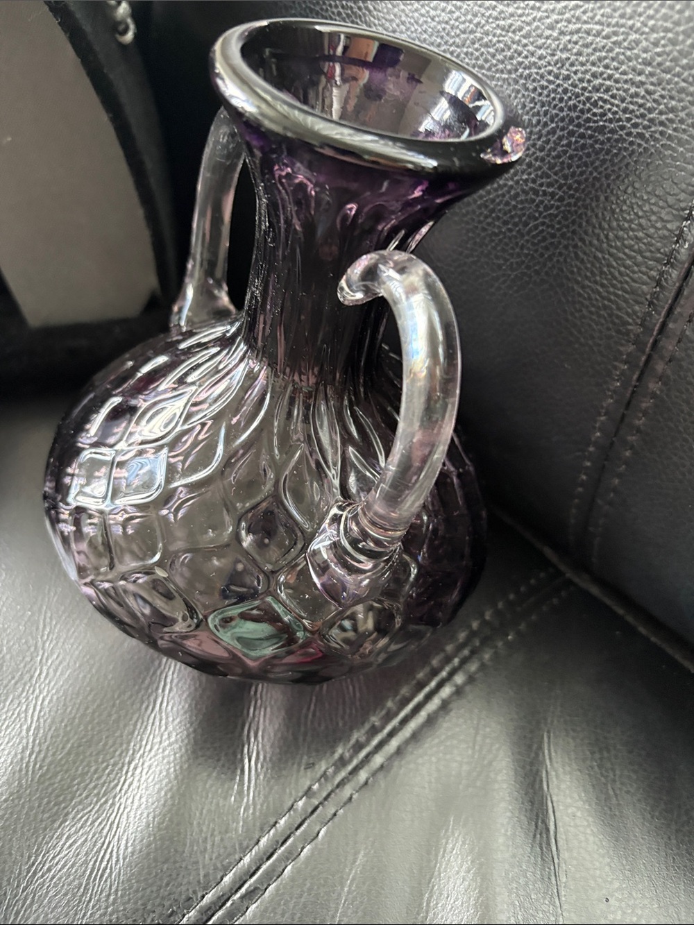 Vintage Handblown Glass Double-Handled Vase in Deep Purple - Picture 5 of 7